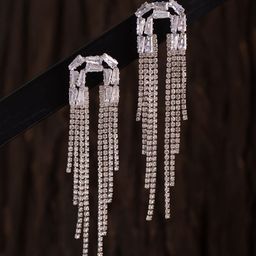 Voylla Rhodium-Plated Contemporary American Diamond Studded Drop Earrings-33