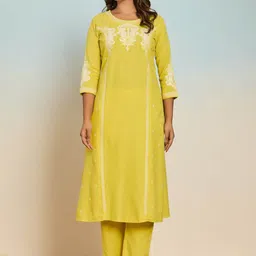 AUTUMN LANE Rajhans Ethnic Motifs Embroidered Sequinned Pure Cotton Kurta & Trouser-picture-22