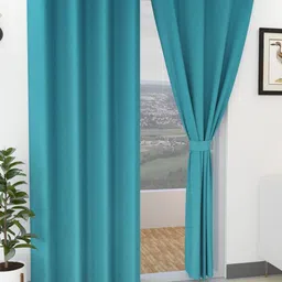 Yellow Weaves Teal Set of 2 Room Darkening Door Curtain-14