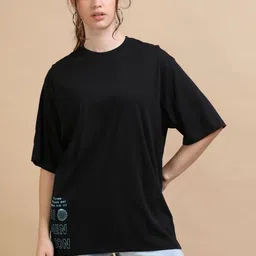 MORSE CODE Graphic Printed Oversized Pure Cotton T-shirt-56