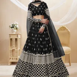 DIVASTRI Embroidered Mirror Work Semi-Stitched Lehenga & Unstitched Blouse With Dupatta-picture-14