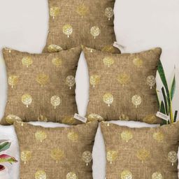 Blue Grass Gold-Toned & Brown 5 Pieces Floral Velvet Square Cushion Covers-image-94