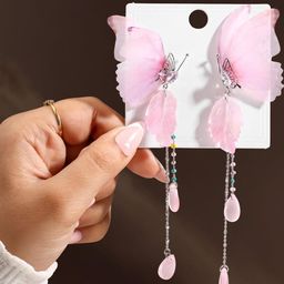 Estailo fashion Artificial Stones Studded & Beaded Butterfly Shaped Drop Earrings-image-38