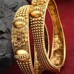 PANASH Set Of 2 24 CT Gold-Plated Antique Bangles-19