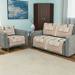 Aura Brown & White Printed Velvet Sofa Cover-image-50
