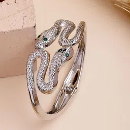 Bohey by KARATCART Women Cubic Zirconia Silver-Plated Kada Bracelet-image-47