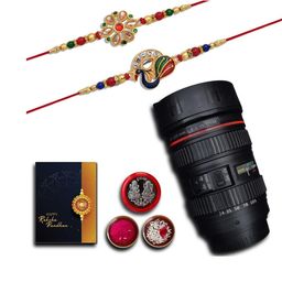 DeoDap Roli Chawal Coin Mug & Greeting Card Rakhi Gift Set-44