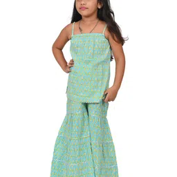 Cloth Bites Girls Floral Printed Regular Pure Cotton Kurti with Sharara-image-85