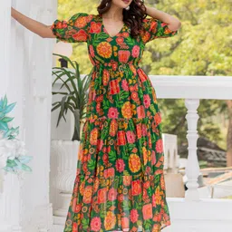 Masakali.Co Floral Print Georgette Fit & Flare Maxi Dress-picture-17