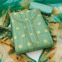 HERE&NOW Floral Woven Design Beads and Stones Organza Unstitched Dress Material-image-67