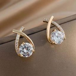PolluxCraft Korean Gold-Plated Artificial Stones Studded Teardrop Shaped Studs-picture-47