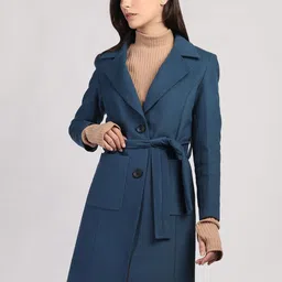 Plagg Women Solid Longline Notched Lapel Overcoats-image-87