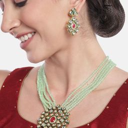 Anouk Women Gold-Plated Kundan Studded Layered Beaded Necklace with Earrings-image-71