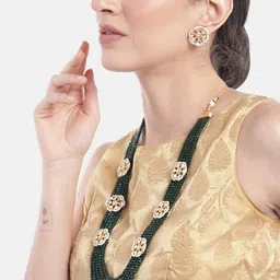 Anouk Women Gold-Plated Kundan Studded Layered Beaded Necklace with Earrings-12