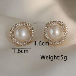 Anouk Korean Gold Plated Artificial Stones Studded And Pearls Beaded Circular Studs image 2
