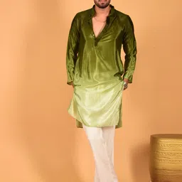 Laalzari Ombre Dyed Band Collar Chinon Regular Kurta With Trousers-picture-9