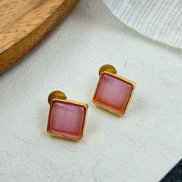 NAMAN ARTS Gold-Plated Artificial Stones Studded Square Shaped Studs-13