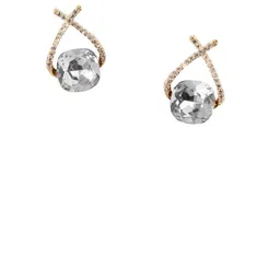 KRENOZ Gold-Plated Cubic Zirconia Studded Contemporary Shaped Drop Earrings-23