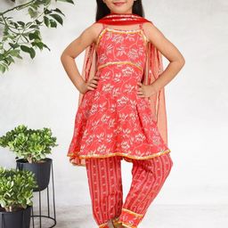 Cutiekins Girls Floral Printed A-Line Kurta with Salwar & Dupatta-image-95