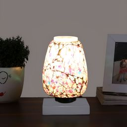 Aura White & Green Textured Glass Lamp With Wood Base-picture-8