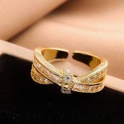 MYKI Gold-Plated Stones-Studded Adjustable Finger Ring-10