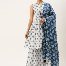 DIVASTRI Women Floral Printed Regular Pure Cotton Kurti with Palazzos & With Dupatta-image-14