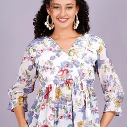 KALINI Floral Printed V-Neck Peplum Top-picture-36