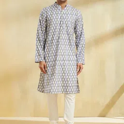 Fabindia Ethnic Motifs Printed Band Collar Cotton Straight Kurta-picture-27