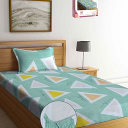 Myntra Elegant Homes Sea Green Printed 300 TC Fitted Single Bedsheet Set 1.50 m x 2.20 m-image-10