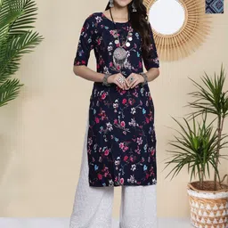 HERE&NOW Selection Of 2 Floral Printed Round Neck Straight Kurtas-picture-29