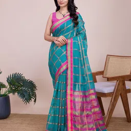 KSM PRINTS Checked Printed Zari  Banarasi Celebrity Saree-8