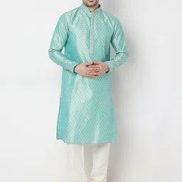Ethnicity Ethnic Motifs Woven Design Mandarin Collar Zari Straight Kurta With Churidar-picture-38