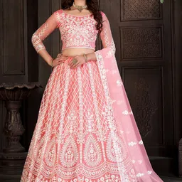 Warthy Ent Embroidered Thread Work Semi-Stitched Lehenga & Unstitched Blouse With Dupatta image 5