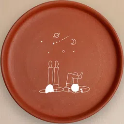 Terracotta Wall Plate with Night Sky Watching Theme-30