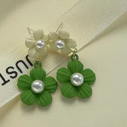 SZN Silver Plated Pearls Studded Korean Floral Shaped Drop Earrings-8