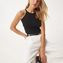 Happiness istanbul Shoulder Straps Fitted Crop Top-image-96