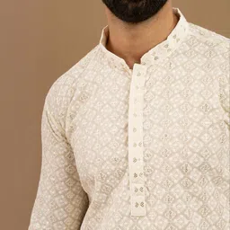 Pulseiq Men Geometric Embroidered Festive Cotton Straight Kurta-image-29