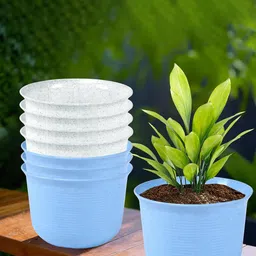 Kuber Industries 8Pcs Blue & White Textured Planters With Plate-image-92