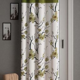 Lunar Days White & Green Floral Printed Long Door Curtain-25