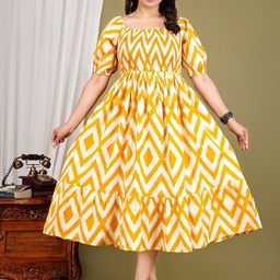 BAESD Women Printed Puff Sleeve Fit & Flare Midi Dress-picture-18