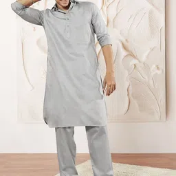 VASTRAMAY Shirt Collar Pathani Kurta With Pyjamas-picture-9