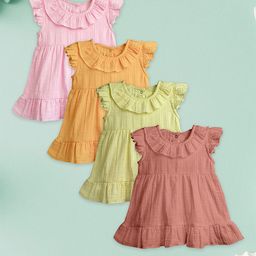 Kidbea Girl Flutter Sleeve Pure Linen Dresses-image-28