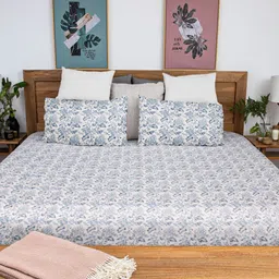 Baarno Blue & White Floral 210 TC Bedsheet with 2 Pillow Covers-picture-41