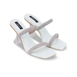 Sherrif Shoes White Embellished Party Block Heels image 4