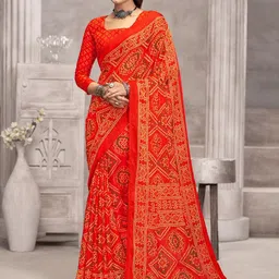 Pandadi Saree Bandhani Print Bandhani Saree With Matching Blouse Piece-image-4