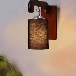 Devansh Black & Brown Textured Cylinder Shaped Wooden Wall Lamp-image-68