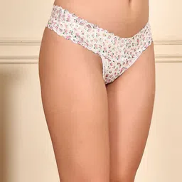 Quttos Printed Anti Bacterial Low-Rise Thongs Briefs QT-PA-9017-LAC-WHT-S image 2