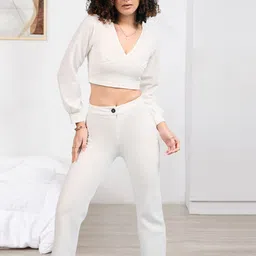 DressBerry Self Design V-Neck Top With Trousers Co-Ords-image-89