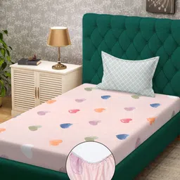 KLOTTHE Pink Abstract Floral Printed 300 TC Fitted Single Bedsheet Set 2.25 m x 1.50 m-image-56