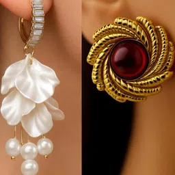ISHTAARA Gold-Plated Artificial Stones and Beads Stainless Steel Earrings-picture-36